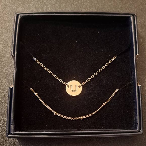 Layered Gold Plated Initial "U" Bracelet Set With Gift Box - Picture 5 of 5
